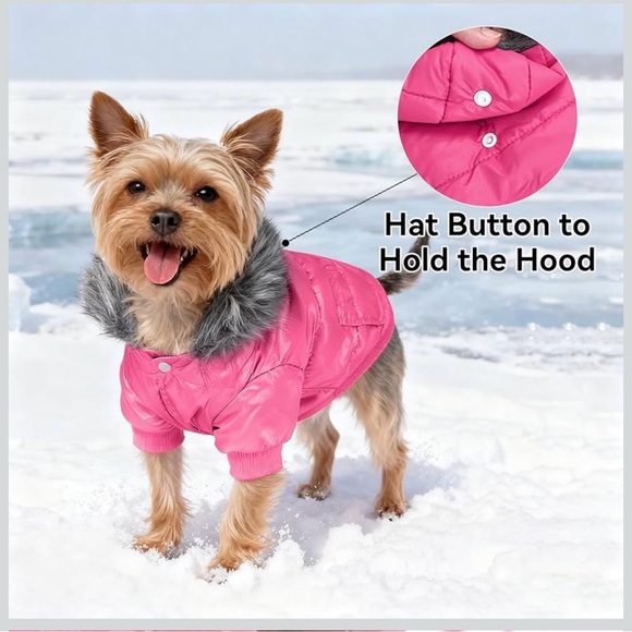 Pink Dog Winter Coat with Faux Fur Trim M up to 6lbs - Picture 4 of 10